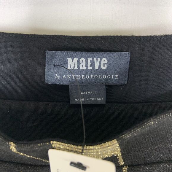 Anthropologie Maeve Craspedia Skirt Midi Tulip Hem XXS Black Gold Glam Party NWT - Picture 6 of 7